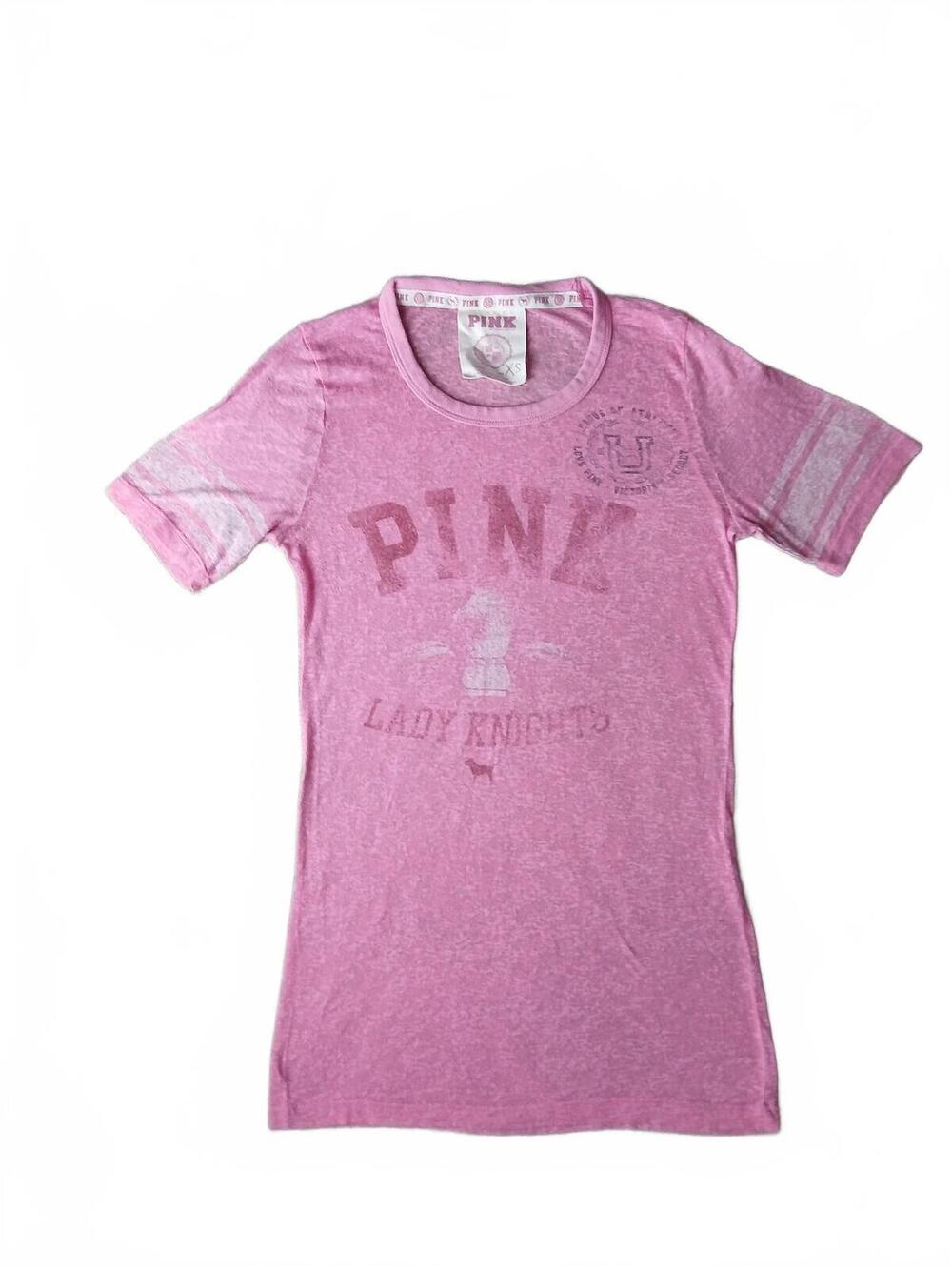 Vintage PINK Victoria's Secret Burnout Tee Size XS Y2K McBling 2007 E/44 - Picture 1 of 6